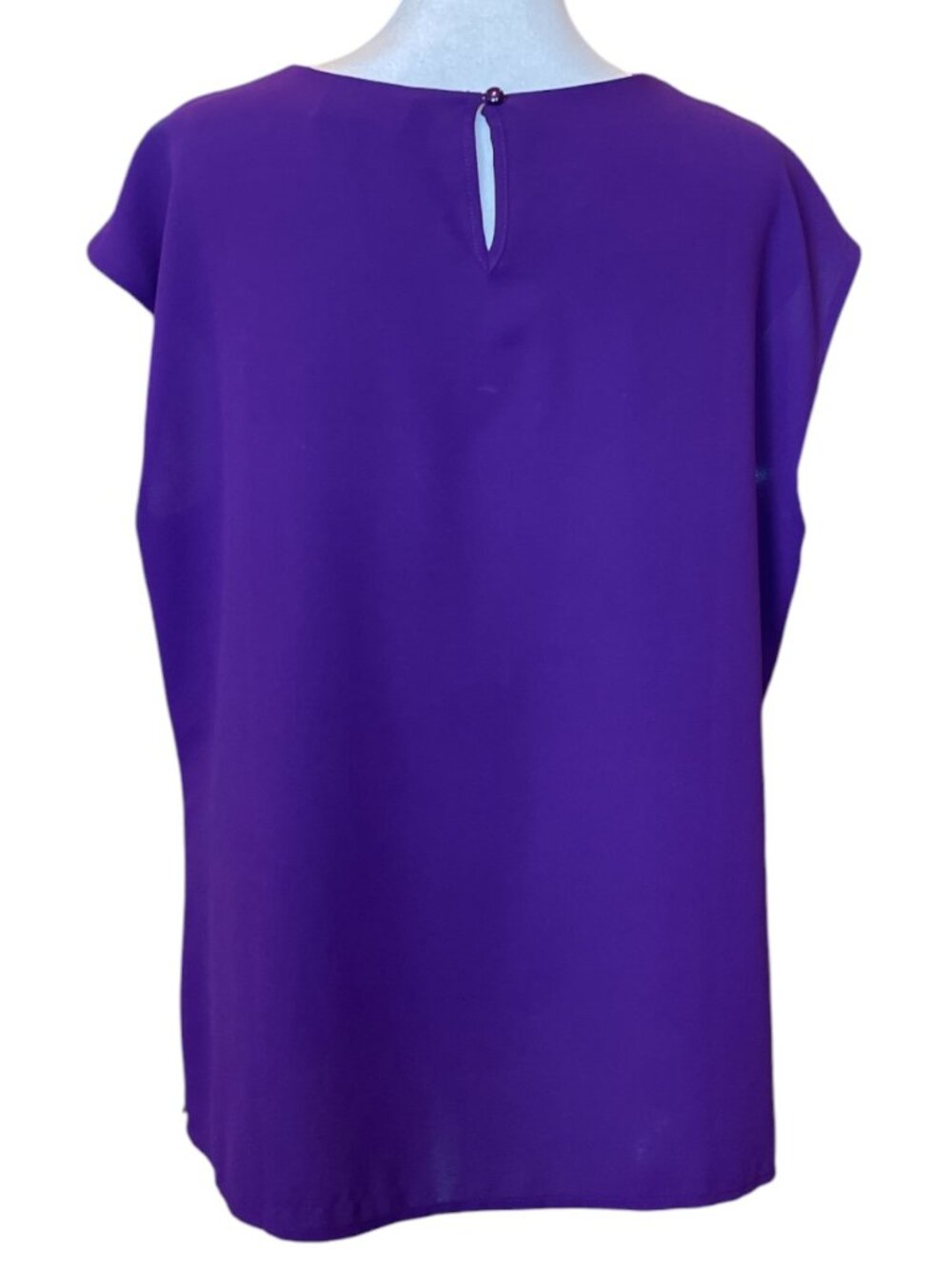 Purple Decorative Pleated Key Hole Scoop Neck Sleeveless Shell Blouse Tank Top - Picture 3 of 4
